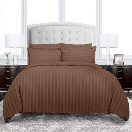 strip duvet cover made of premium micro fabric in dark brown color