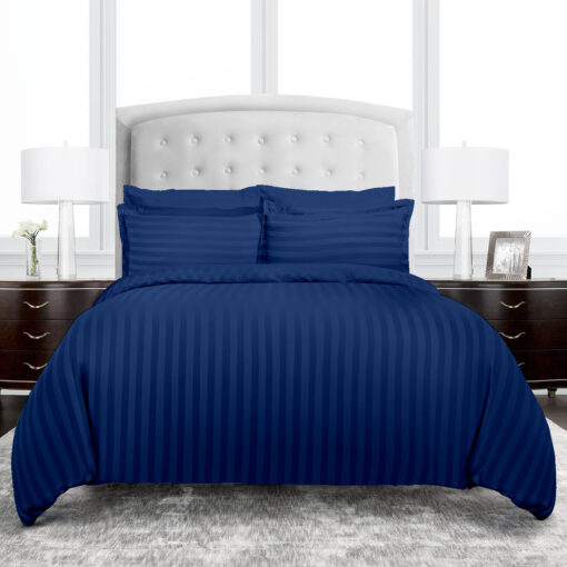 strip duvet cover made of premium micro fabric in dark blue color