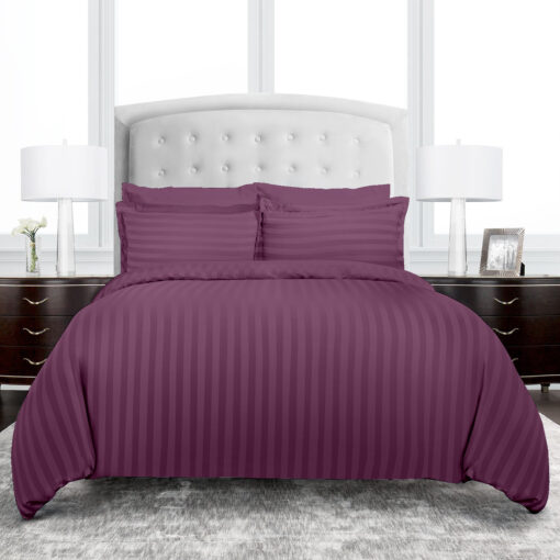 strip duvet cover made of premium micro fabric in dark purple color