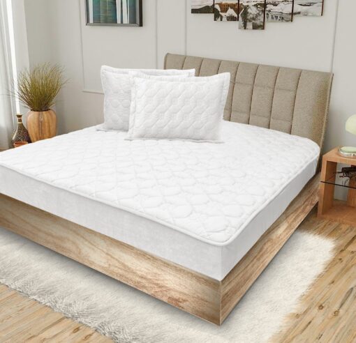 Quilted Fitted Bed Sheet with various sizes of king, queen, and single of brand focus, white color