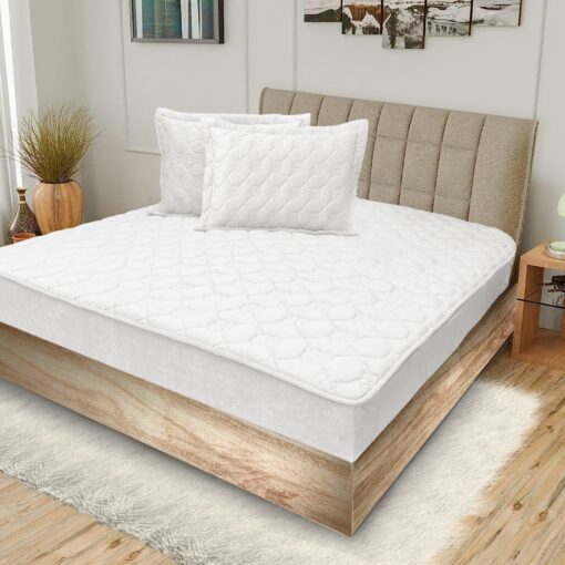 Quilted Fitted Bed Sheet with various sizes of king, queen, and single of brand focus, white color