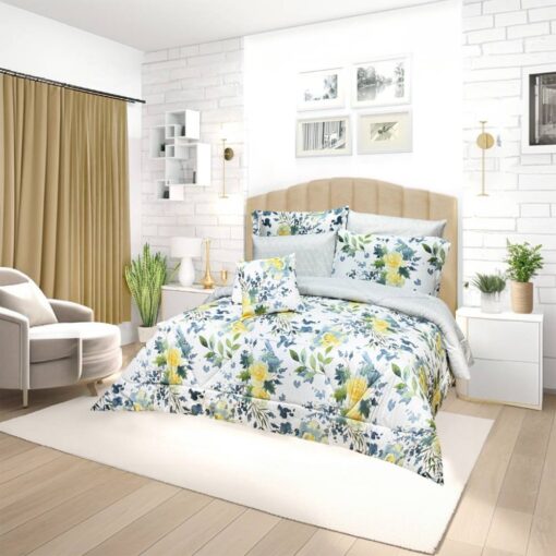 Comforter Solaris, super king, king, single and queen sizes, Crafted from a premium blend of polyester and microfiber, with nice printing of leaf and flowers with pillows and cushions and bed sheet