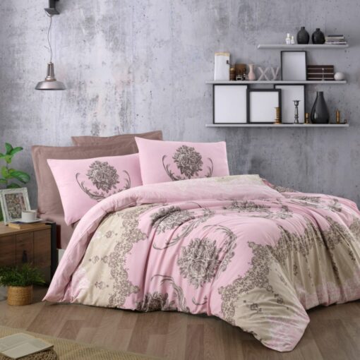 Comforter Aleexa King, single, queen sizes, Crafted from premium cotton and featuring a sophisticated Aleexa design, printed with flowers on the two sides with pink color, consist of comforter, fitted sheet, pillow shams, and pillow cases