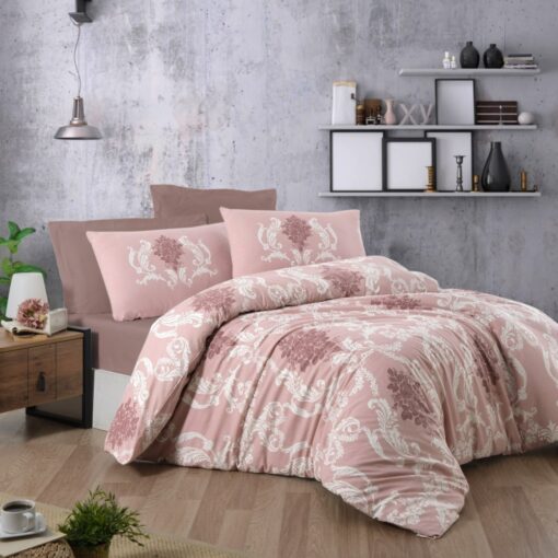 Comforter Aleexa King, single, queen sizes, Crafted from premium cotton and featuring a sophisticated Aleexa design, printed with flowers on the two sides with pink color, consist of comforter, fitted sheet, pillow shams, and pillow cases