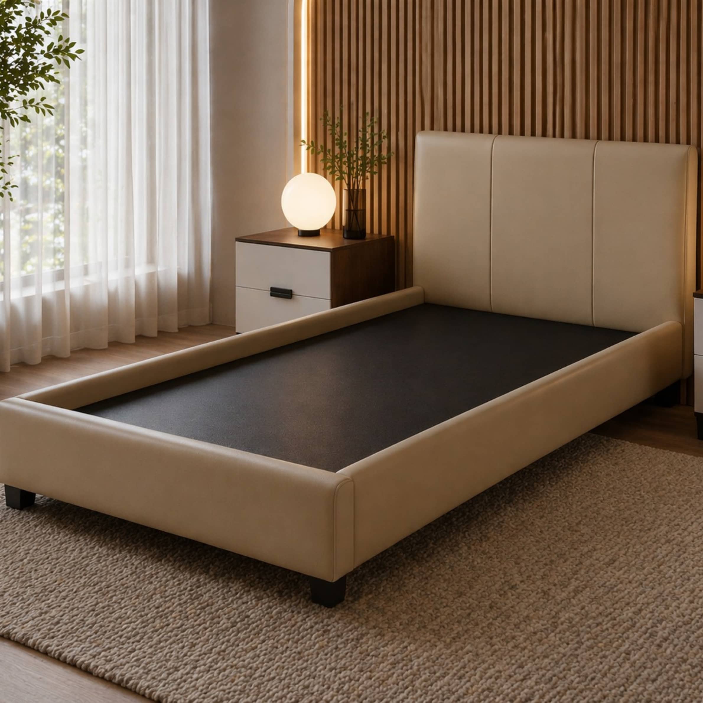 Single Size Bed 120×200 cm with High Density Upholstered Velvet Headboard Plywood Wooden