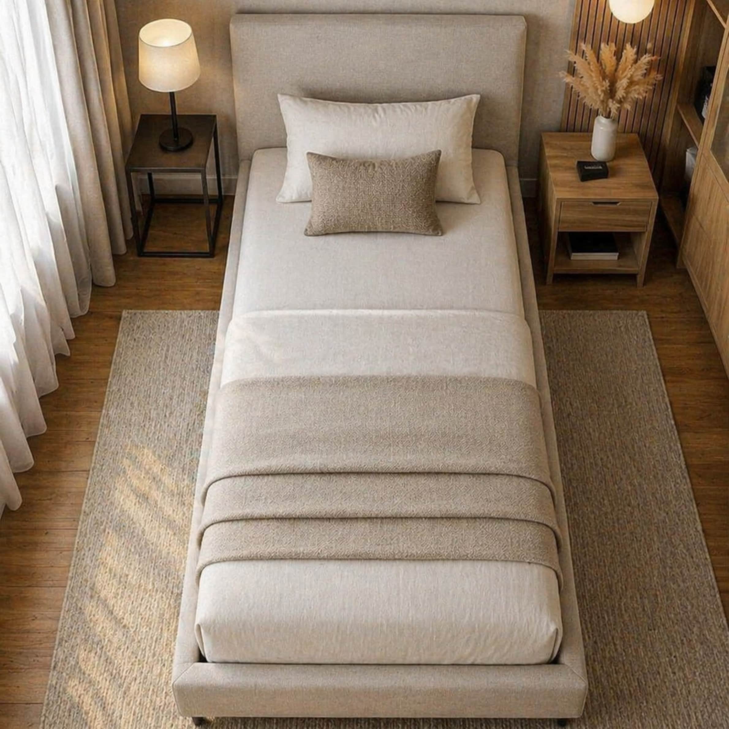 Single Bed 90×190 cm Upholstered High-Density Velvet Fabric Plywood Wooden Legs - Image 4