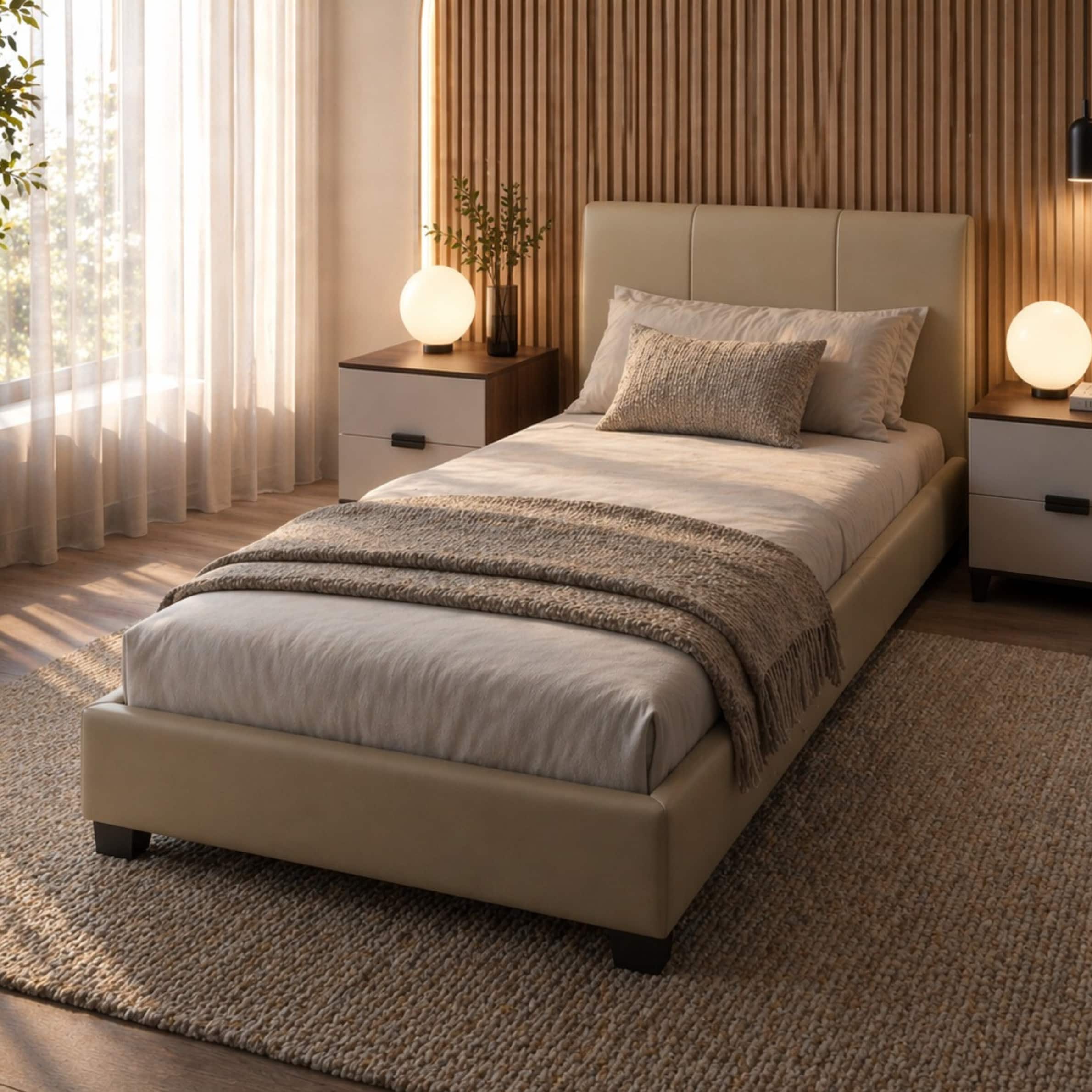 Single Size Bed 120×200 cm with High Density Upholstered Velvet Headboard Plywood Wooden - Image 4