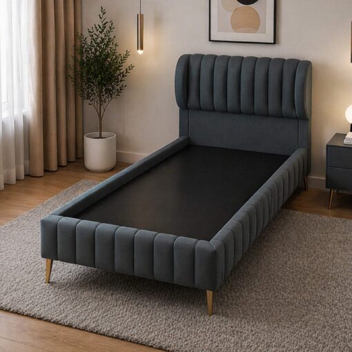 سرير سنجل 120×200 سم مسند رأس مبطن مغطى قماش مخمل خشب بلويد