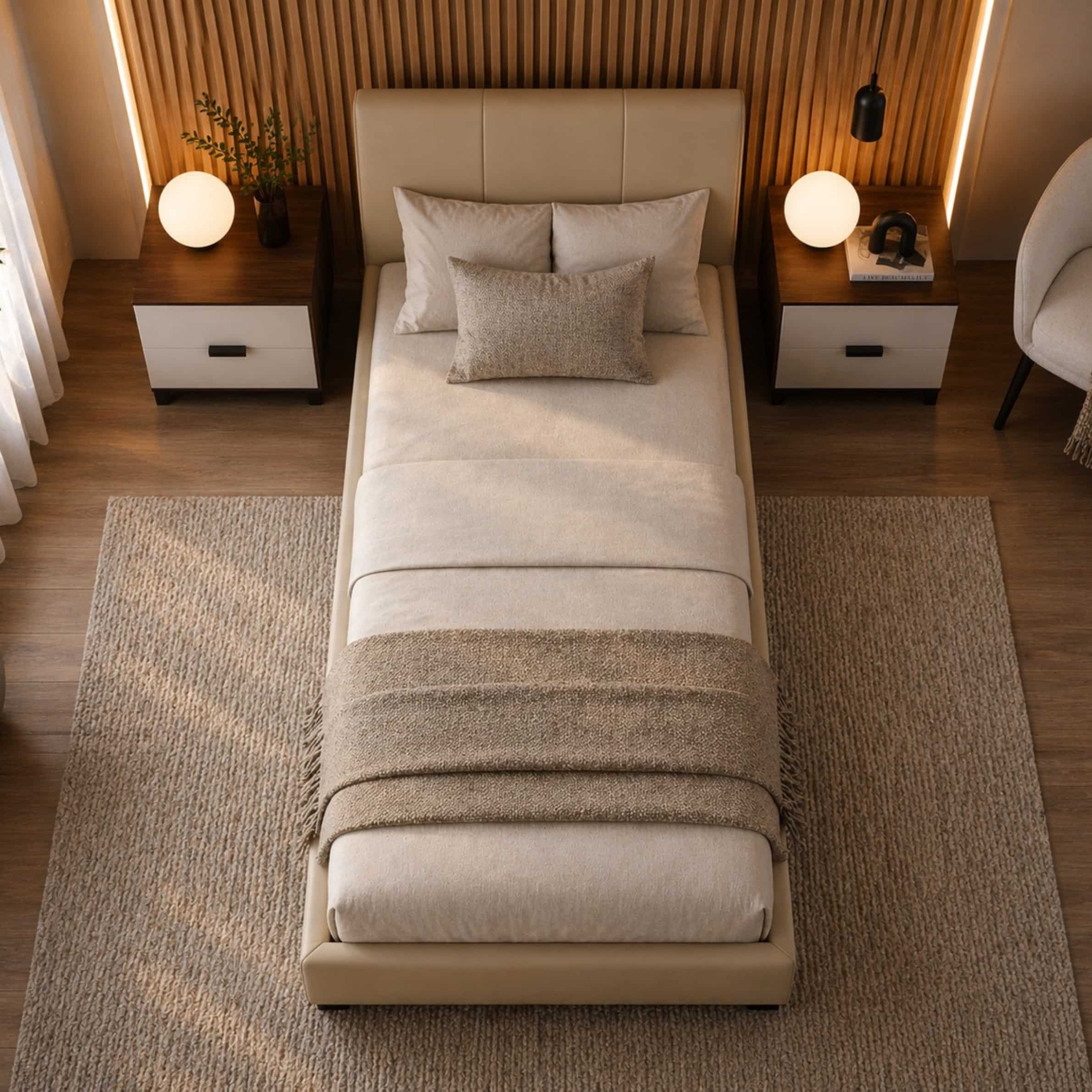 Single Size Bed 120×200 cm with High Density Upholstered Velvet Headboard Plywood Wooden - Image 5