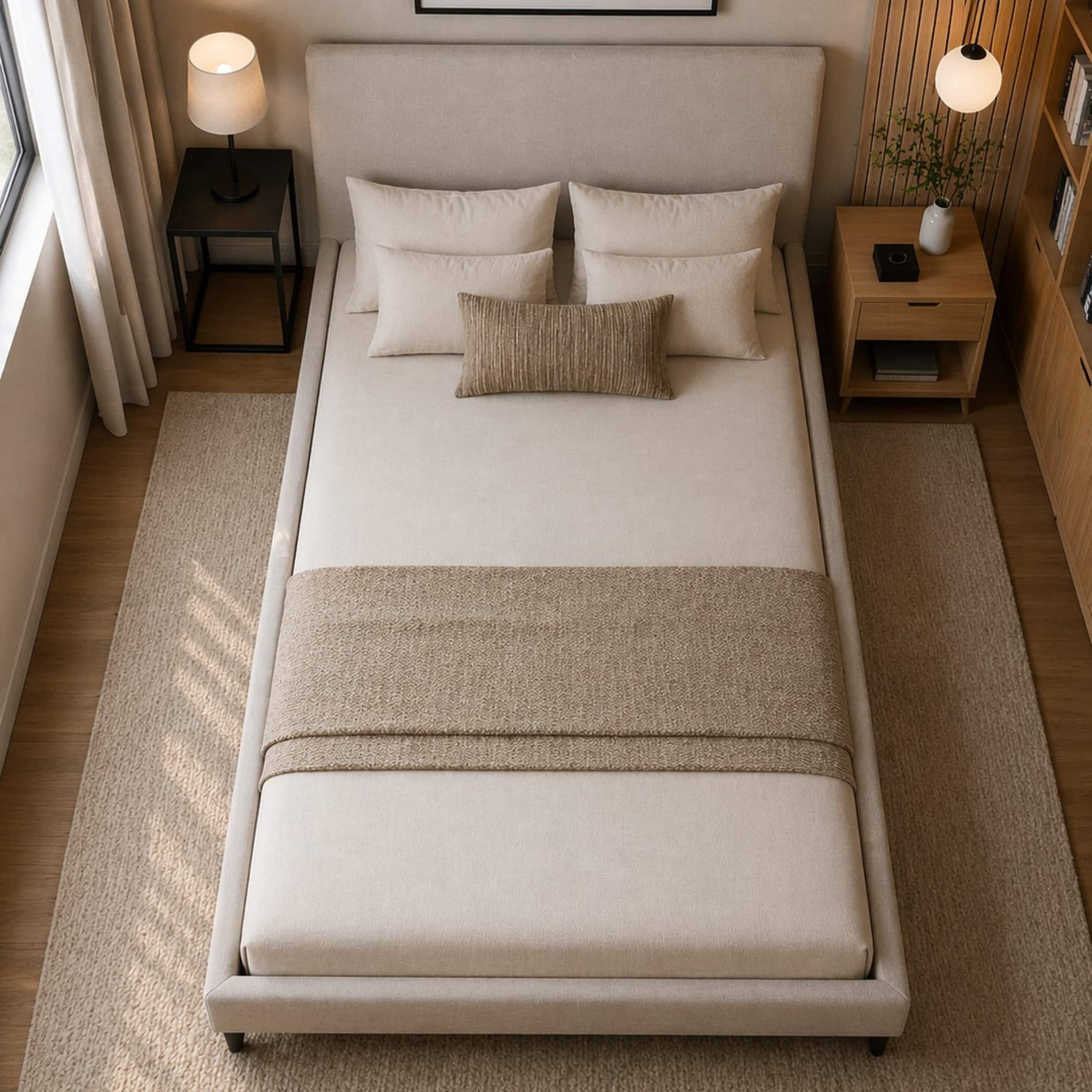 Super King Bed 200×200 cm Upholstered High-Density Velvet Fabric Plywood Wooden Legs - Image 5