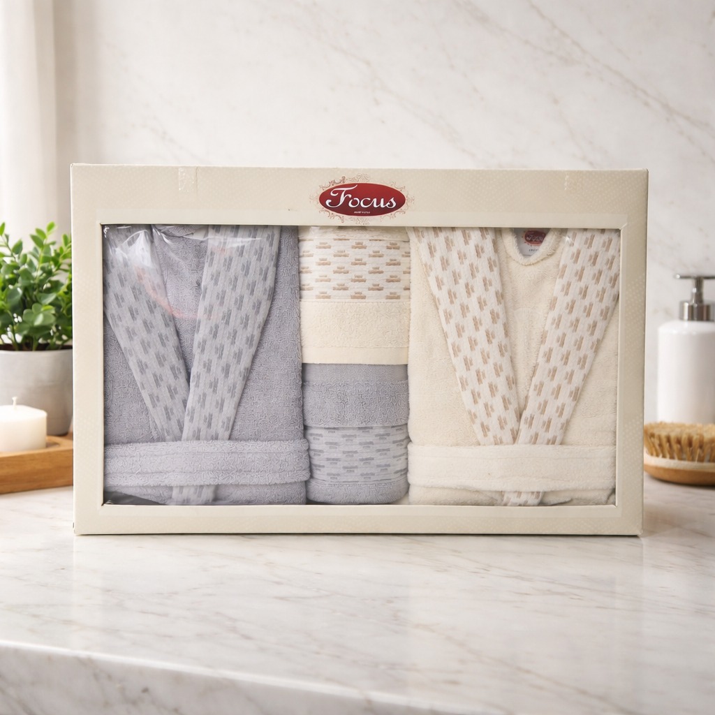 Couple Bathrobe Set 100% Cotton 10 PCs with Towels & Slippers Soft Luxury