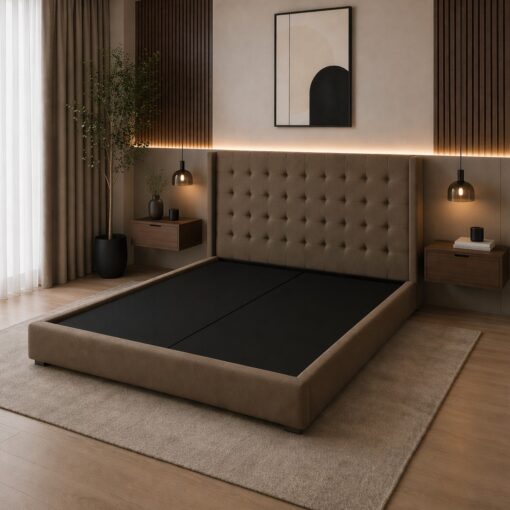 سرير كينج 180×200 سم مسند رأس مبطن عالي الكثافة مغطى بقماش مخمل خشب بلويد