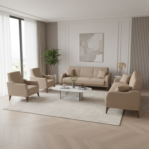 Sofa Set 4-Piece Beige Velvet