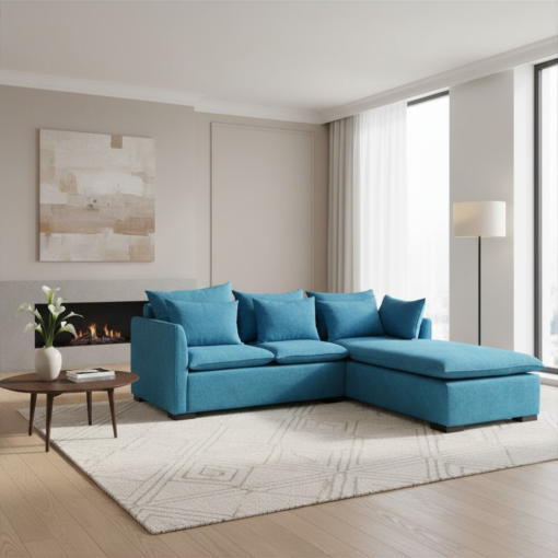L-Shaped Sofa Set - Turquoise Jacquard