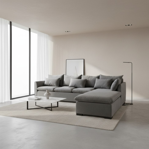 L-Shaped Sofa Set - Gray Jacquard