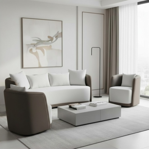 Sofa Set - 3 Pieces Beige Brown Velvet (3+1+1)