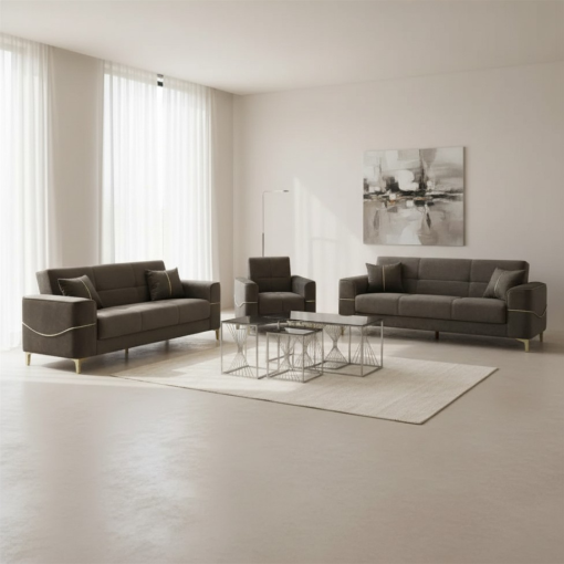 Sofa Set - 3 Pieces Brown Velvet