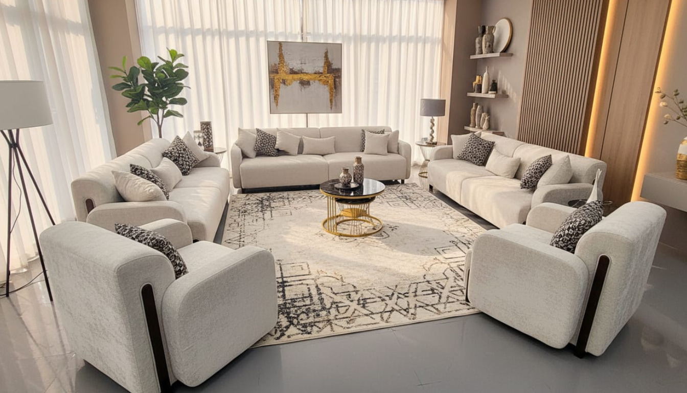 Modern Sofa Set Premium Swedish Wood Frame & Waterproof Velvet Fabric 5 Pieces (5 + 3 + 3 + 1 + 1) Seats Up to 13 People