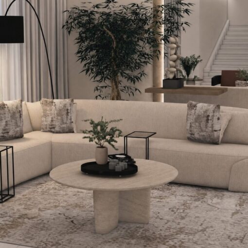 طقم كنب / صوفا بتصميم حرف L خشب سويدي وقماش مخمل مقاوم للسوائل تكفي حتي 7 أشخاص
