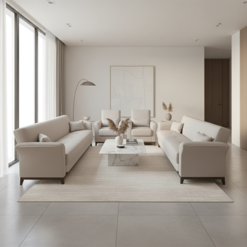 Sofa Set 4-Piece Beige Velvet (3+3+1+1)