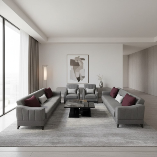 Sofa Set 4-Piece Gray Jacquard (3+3+1+1)