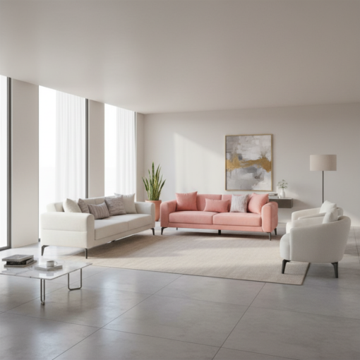 Sofa Set 4-Piece Jacquard Beige and Pink