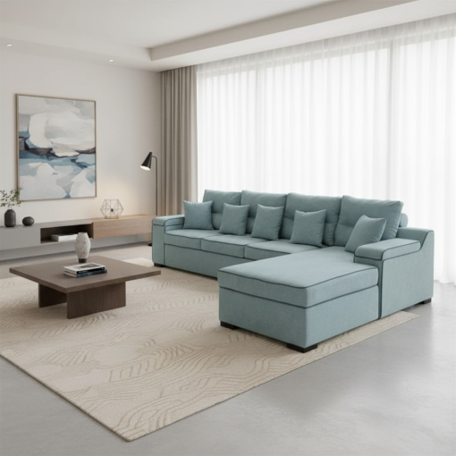 L-Shaped Sofa Set - Turquoise Jacquard