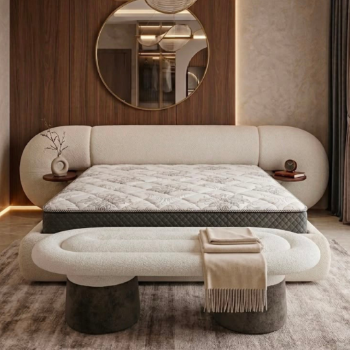 Bed Wooden King 180x200 cm Modern Plywood With 2 Nightstand