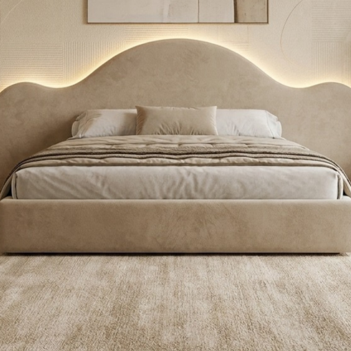 Bed Wooden King 180x200 cm Modern Plywood Wave Design