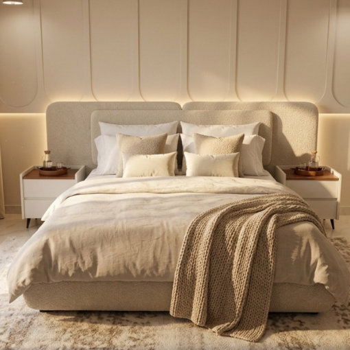 Bed Wooden Super King 200x200 cm with 2 nightstands Modern Plywood
