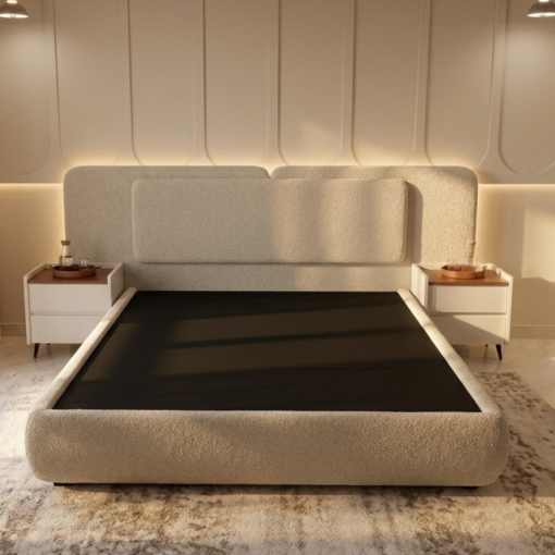 Bed Wooden King 180x200 cm with 2 nightstands Modern Plywood