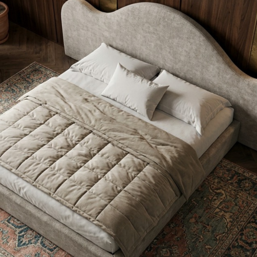 Queen Bed Wooden 160x200 cm Modern Plywood Wave Design