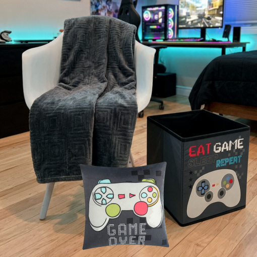 صندوق تخزين مع بطانية وكوشن ديكورية للأطفال 3 قطع جيمينج 🎮